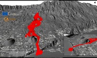 Relief image of La Palma with the lava flow reaching the sea (Copernicus/Sentinel2 image)